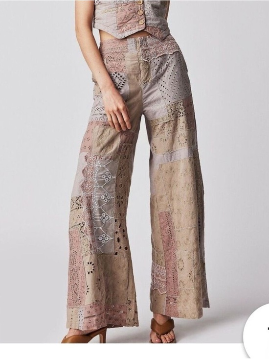 Free People Pants - Free People’s Patchwork wide-leg boho pants, Sweet & Salty, Size 8